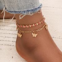 Ankelets Jewelry Butterfly Tassel Bohemian Handmade Claw Chain Foot Bracelet Double Leg chain For Women Summer Beach Accessories