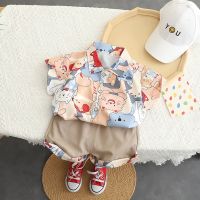 COD dsgrtytrytry Childrens Clothing 2-piece Set Short Sleeve Shorts Lapel Blouse Shirt Korean Cute Summer Baby Cartoon Print Pattern