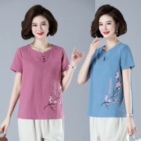 2022 summer wear the new summer fashion two piece in middle-aged and old womens cotton dress western style short sleeve T-shirt