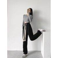 Guz sports style elastic waist long straight wide-leg jogger pants for women