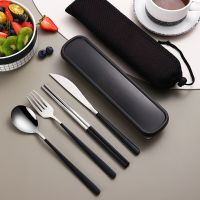 Black 4 Pcs Dinnerware Set Stainless Steel Eco-friendly Spoon Fork Knife Chopsticks Travel Metal Cutlery Set Portable Flatware Sets