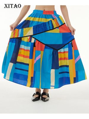 XITAO Skirt Casual Women Folds Print Skirt