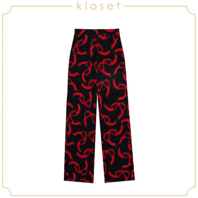 Kloset Ribbon Bow Wide Leg Pants(VC23-P001)กางเกงแฟชั่น กางเกงขายาว กางเกงผ้าพิมพ์ เสื้อผ้าแฟชั่น