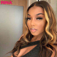 Rina Wig Highlight 13X4 Lace Front Wig Pre Plucked Body Wave Human Hair Wig Transparent Lace Peruvian Remy Hair For Black Women