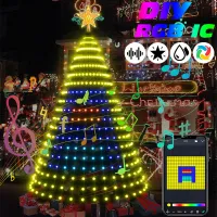 ต้นคริสต์มาส RGB IC Star Waterfall String Lights Smart Bluetooth APP รีโมทคอนล Home Holiday Decor Fairy Lights Music Sync