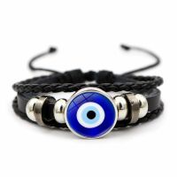 Evil Eye Leather Bracelet Female Hand Woven Blue Eye Multilayer Beaded Bracelet Hand Jewelry Wholesale Bracelets Charms and Charm Bracelet