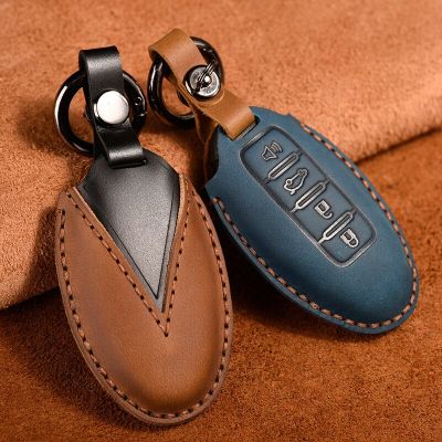 Crazy Horse Leather Car Key Cover Fob Holder Keyring Case for Nissan 3 Button Patrol Y62 2021 Bluebird Qashqai Tiida X Trail