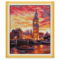 Cross Stitch Set City London Clock Tower Venice Water City Paris Tower Berlin New York Scenery Design 14CT 11CT White Fabric Printed Fabric Cross Stit