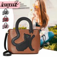 Aequeen Customized Women Handbag Cat Pattern Shoulder Bag Fashion Casual Crossbody PU Leather Zipper Wallet Girls Gift Hot Sale