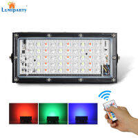 LumiParty ไฟสาดแสงกลางแจ้งแบบ RGB,โคมไฟไฟส่องสว่างแบบสะท้อน LED กันน้ำ50W 220V พร้อมเคสโทรศัพท์สีดำควบคุมระยะไกล