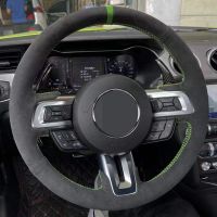 Black Genuine Leather Suede DIY Car Steering Wheel Cover For Ford Mustang 2015-2019 Mustang GT 2015-2019 Car Accessories