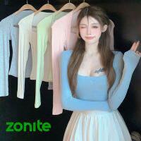 slim sexy เสื้อยืดสีพื้นเรียบง่าย เสื้อยืดเเฟชั่นรัดรูป ร้านในไทย เสื้อคอเหลี่ยมเเขนยาว  ผ้ายืดใส่สบาย