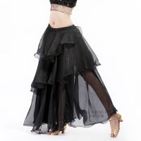 12 Colors Belly Dance Costume Long Ruffles Skirt Women Maxi Skirts 3 Layers Chiffon India Oriental Dance Skirt Performance Wear