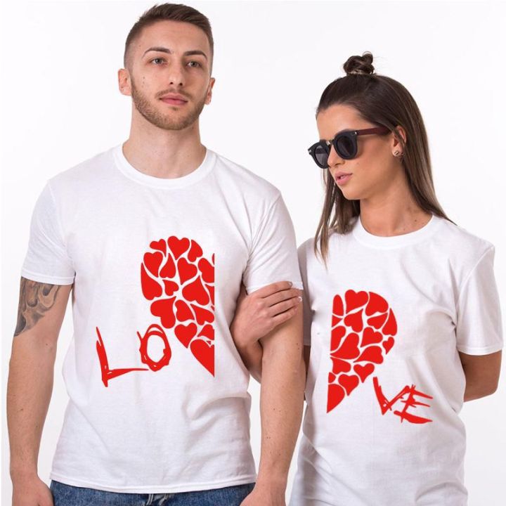 love-ชุดเสื้อยืดคู่พิมพ์ลายตัวอักษร-love-you-forever-เสื้อของขวัญสำหรับคู่รักเสื้อยืดแขนสั้นพิมพ์ลายหัวใจสีดำสีขาวสีเทาสีแดงสำหรับฤดูร้อน-couple-t-shirt