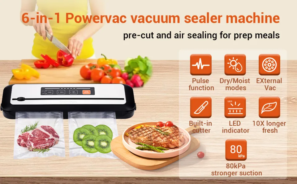 INKBIRD PowerVac Vacuum Sealer Machine 6-In-1 with Plus/ Dry/ Moist/ Vac  Modes,Food Vacuum Air Sealing Machine for Food Storage, Sealer Bag*5, Bag