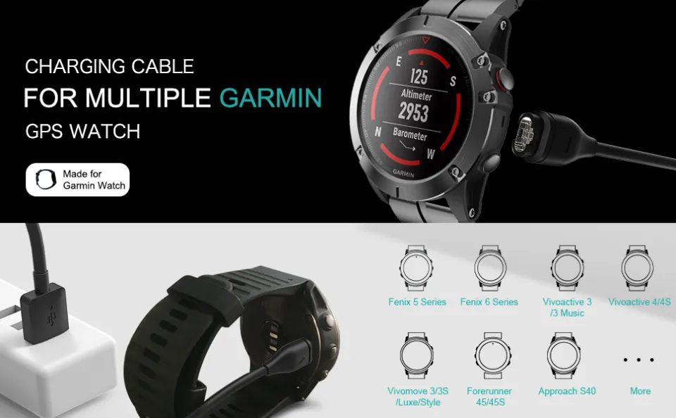 Watch-Charger Fit for Garmin-Watch Fenix 5/5 Plus/5S/5S Plus/5X/5X  Plus/6/6S/6X/6 Pro/6S Pro/6X Pro, Vivoactive 3/4/4S 