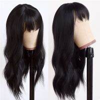 Oxeely Black Hair Wavy Synthetic Hair Wigs With Air Bangs Loose Wave Heat esistant Fiber