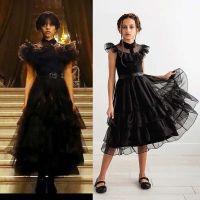 Adams Family Cosplay Dress Black Yarn Dress Wednesday Addams Childrens Clothing 1 piece dress+1 belt+1 wig TH