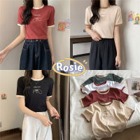 Rosie ?พร้อมส่ง?เสื้อยืด เสื้อผ้าแฟชั่นวัยรุ่น  แขนสั้น แบบเข้ารูป สีพื้น แฟชั่นสไตล์เกาหลี  ผู้หญิงน่ารัก สำหรับผู้หญิง