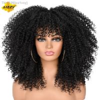 Lizzy Short Afro Kinky Curly Wigs With Bangs For Black Women Synthetic African Glueless Bomb Fluffy Black Curly Wigs [ Hot sell ] ea1voy