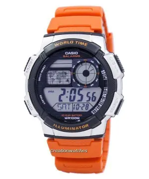 Casio Men's World Time Watch - Orange (AE1000W-4BVCF)