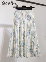 【CC】✁  Qooth Print Floral Pleated Skirt Waist A-line for QT2086