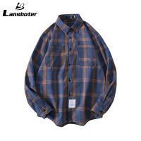 Lansboter เสื้อแขนยาวสำหรับผู้ชาย,ผ้าฝ้ายเสื้อเชิ้ตลำลองสเวทเชิร์ตแขนยาวลายสก็อตเป็นมิตรกับผิว