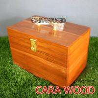 CARA WOOD กล่องเก็บเงิน ทอง เครื่องประดับ ของจุกจิก ของจิปาถะ แบ่งช่อง ไม้สักทอง สีย้อม