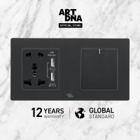 ART DNA รุ่น A7 ชุดดับเบิ้ลเต้าเสียบพร้อมสวิตซ์ธรรมดา 2 Pin &amp; 3 Pin With Double USB + Switch 1 GANG สีดำ design switch สวิตซ์ไฟโมเดิร์น สวิตซ์ไฟสวยๆ ปลั๊กไฟสวยๆ