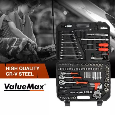 ValueMax Hand Tool Sets Car Repair Tool Kit Set Workshop 1/2 1/4 DR Socket Set Mechanical Tools Box for Home Screwdriver Kit