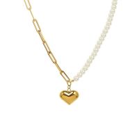 Minar Exquisite Asymmetry Link Chain Simulated Pearl Heart Pendant Necklaces For Women 18K Gold PVD Plated Titanium Steel Choker