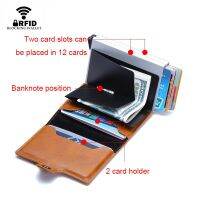 Mens Wallet RFID Dual Aluminum Smart Card Holder Wallet Small Smart Wallet Leather Card Holder Protection ID Credit Card Pop-Up Card Holder