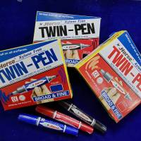 ปากกาเคมี 2หัว ตราม้า ปากกาเคมีตราม้า TWIN-PEN หมึกดำ / หมึกน้ำเงิน / หมึกแดง (12ด้าม/กล่อง)