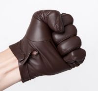 Highshine Man Wrist Button One Whole Piece of Sheep Leather Gloves Black and Brown