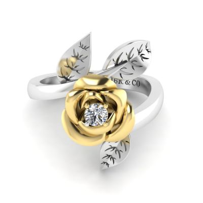 Chang ชุดสว่านสองสีผู้ผลิตทองคำสีกุหลาบแหวนแฟชั่นเครื่องประดับใบของดอกไม้เครื่องเจาะข้ามพรมแดน