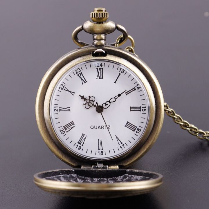 นาฬิกาพกควอตซ์สีบรอนซ์โบราณสำหรับผู้ชายผู้หญิง-unisex-แฟชั่นนาฬิกาสร้อยคอลูกปัด