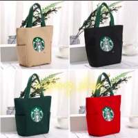 พร้อมส่ง กระเป๋าผ้า ถุงผ้า starbucks ผ้าแคนวาส 20X12X24cm M16-09