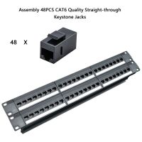 Hot 1U 24 2U 48พอร์ต Pass-Through CAT5 CAT6 Patch แผง RJ45 Connector สายเคเบิลเครือข่ายอะแดปเตอร์ Keystone แจ็ค Modular Distribution กรอบ