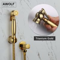 Awolf Titanium Gold Handheld Toilet Bidet Sprayer Solid Brass High Pressure Hygienic Shower Head Shattaf Set Bidet Faucet AP2107