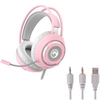 Marvo HG8936 Gaming Headphone หูฟังเกมมิ่ง สีชมพูขาวสุดน่ารัก สาย USB+3.5 Pink HG-8936 หูฟัง