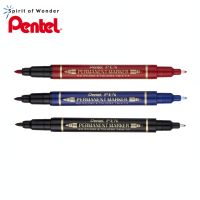 Pentel ปากกาเคมี ปากกาหมึกกันน้ำ เพนเทล 2 หัว 0.3 &amp; 1.0mm - หมึกสีดำ, แดง, น้ำเงิน