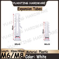 (SHUN FA)สลักเกลียวสมอพลาสติกผนังสีขาว M8x40 M6x30 100ชิ้นท่อขยายสำหรับการเคาะเสายึดคอนกรีต