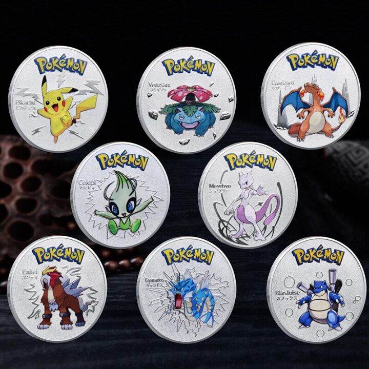 ชุดเหรียญเงินโปเกมอนสีทอง-mewtwo-charizard-pikachu-การ์ดอะนิเมะสีแดงเข้มเหรียญตราที่ระลึกเกมบัตรของขวัญ-pokeball