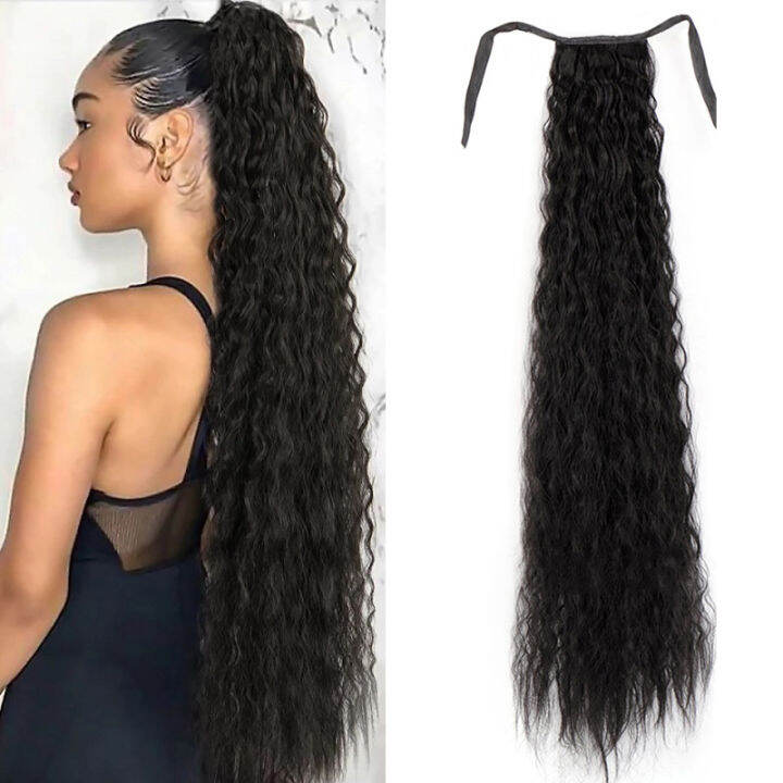 32Inch Long Kinky Curly Ponytail Synthetic Natural Drawstring Ribbon