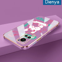 เคส Dienya สำหรับ Vivo X60 X60 Pro เคสการ์ตูนน่ารักโชคดีน่ารักใหม่กรอบสี่เหลี่ยมชุบซิลิก้าเจลนิ่มเคสมือถือเลนส์กล้องถ่ายรูปฝาครอบป้องกัน