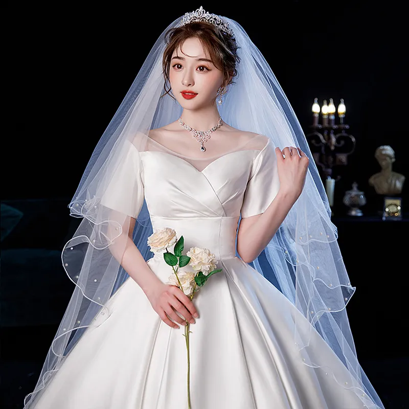 Veil Bridal Wedding Dress Curling Pearl Puffy Headdress Super Mori Veil  Super Long Tail Viann Zhang Same Style | Lazada PH