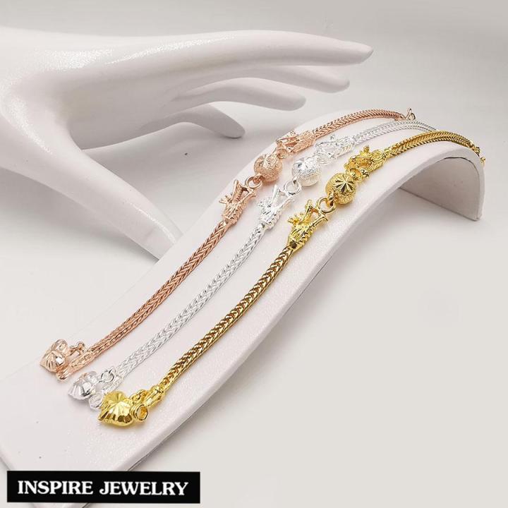 inspire-jewelry-สร้อยข้อมือมังกรคู่อุ้มแก้ว-plated-gold-24k-silver-pink-gold-งานจิวเวลรี่-งานร้านทอง-น้ำหนัก-2-สลึง-พร้อมถุงกำมะหยี่