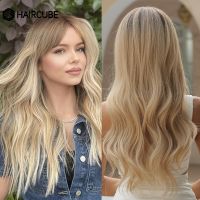 【jw】﹍☞ HAIRCUBE Blonde Ombre Synthetic Wigs for Hair With Bangs Resistant Wig