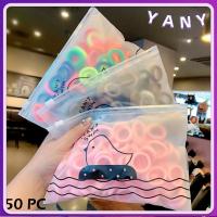 YANY 50ชิ้น/ชุดแหวนยางรัดผมหางม้าที่ตกแต่งผมสำหรับเด็กผู้หญิงไม่มีรอยต่อยืดหยุ่นได้เชือกผมสำหรับเด็กสีลูกอมยางรัดไนลอน