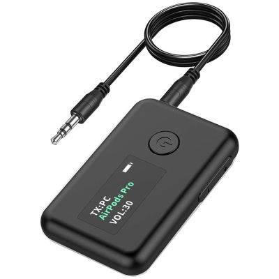 Bluetooth 5.0 Transmitter &amp; Receiver with OLED Screen, 2-In-1 Wireless 3.5mm Bluetooth Adapter, Low Latency